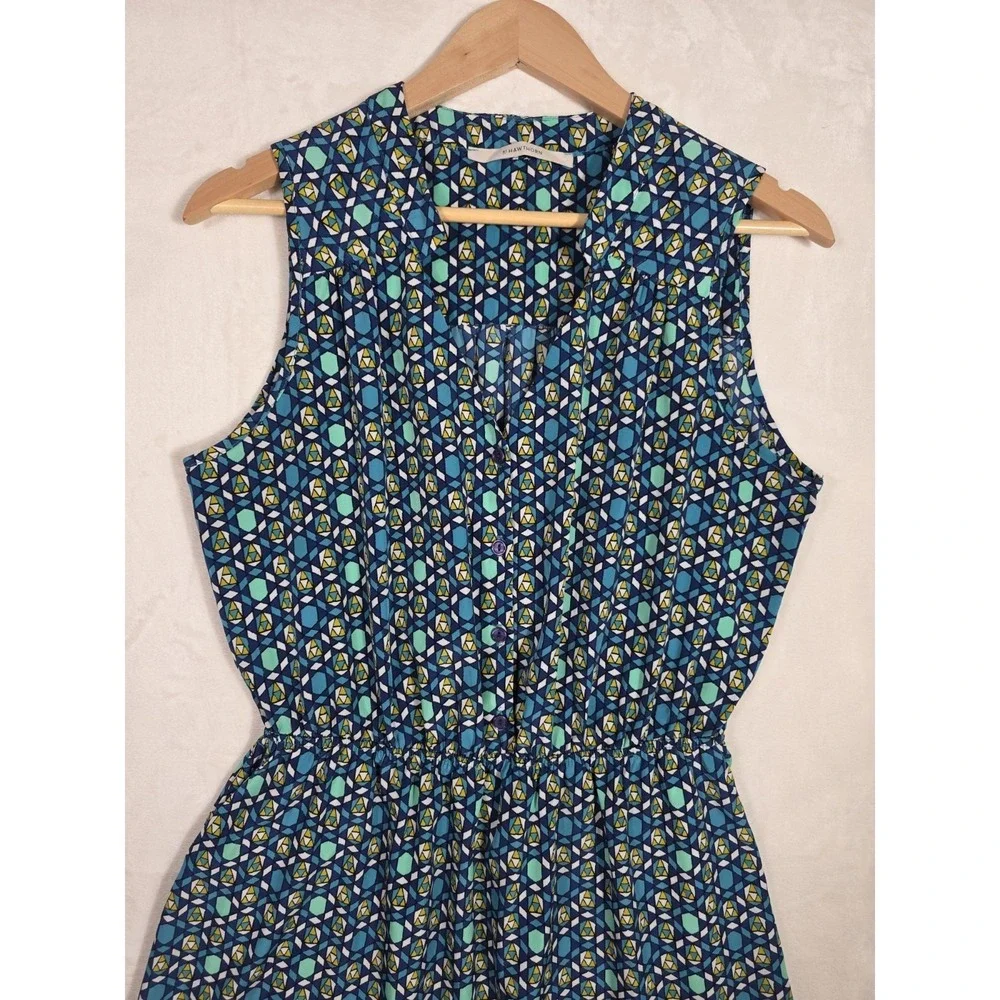 41 Hawthorn Sleeveless Geometric Print Dress Blue Elastic Waist M